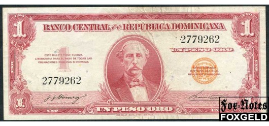 Доминиканская республика 1 песо ND(1962)  aVF P:91a 3500 РУБ