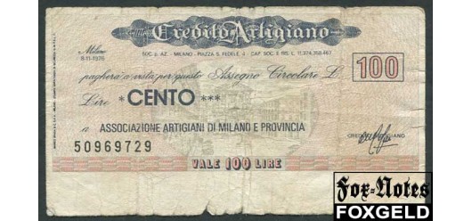 Италия Credito Artigiano 100 лир 1976 Associazione Artigiani di Milano e Provincia VG  100 РУБ