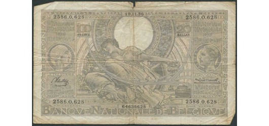 Бельгия 100 франков 1936 100 Francs-20 Belgas 19.11.36 VG P:107 450 РУБ