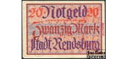 Rendsburg  / Provinz Schleswig-Holstein 20 Mark 1918 10. Oktober 1918. VF В3 447.03. 400 РУБ