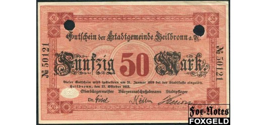 Heilbronn a. N.  / Württemberg 50 Mark 1918 17. Oktober 1918. aUNC В3 228.07a 500 РУБ