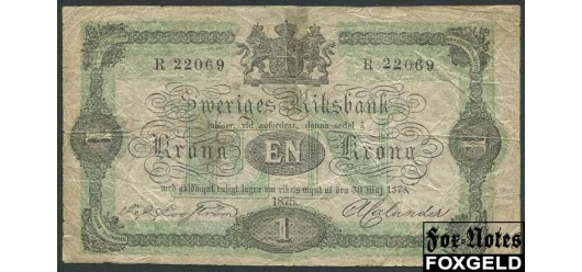 Швеция Sveriges Riksbank 1 крона 1875  F P:1b 1300 РУБ