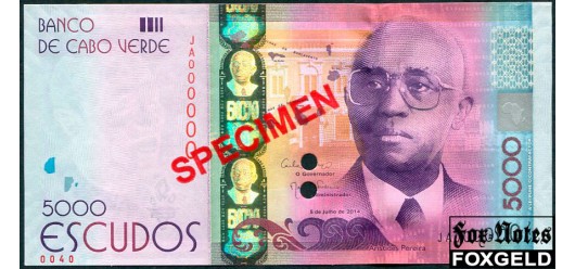 Кабо-Верде 5000 эскудо 2014 SPECIMEN ОБРАЗЕЦ aUNC P:NEW 6000 РУБ