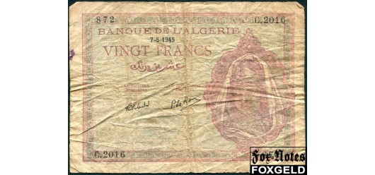 Алжир 20 франков 1945 7-5-1945.. VG P:92b 1800 РУБ