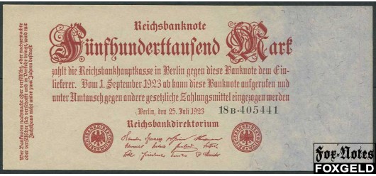 Германия / Reichsbank 500000 Mark 1923 Reichsbanknote. 25. Juli 1923. Частная тип. aUNC Ro:91 1000 РУБ