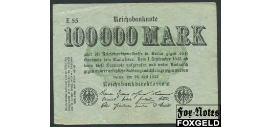 Германия / Reichsbank 100000 Mark 1923 Reichsbanknote. 25. Juli 1923. в/з Hakenstern VF Ro.90a / Р:91 150 РУБ