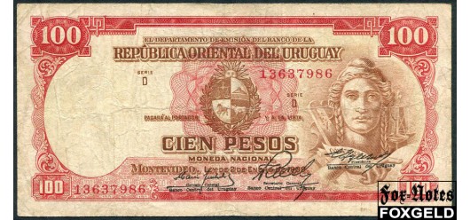 Уругвай 100 песо 1939 Серии  D, с защитной полосой F P:39с 900 РУБ