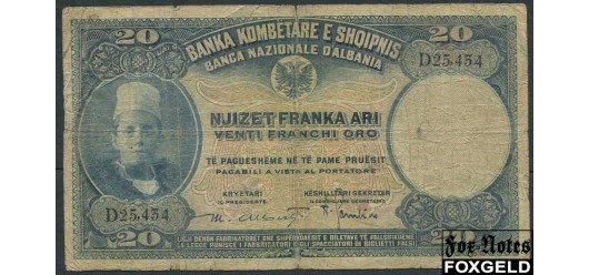 Албания 20 франга ND(1926)  VG P:3a 2000 РУБ