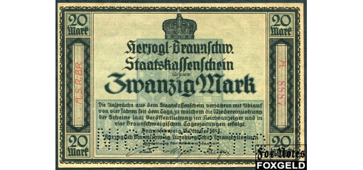 Braunschweig, Herzogtum 20 Mark 1918 Staatskassenschein. 1918. VF BRS6d 350 РУБ