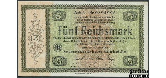 Германия / Konversionskasse fur deutsche Auslandsschulden 5 марок 1933  aUNC Ro:700Е2 3000 РУБ