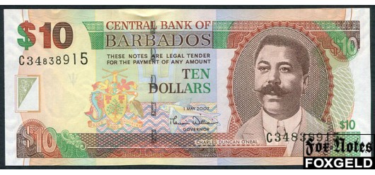 Барбадос Central Bank of Barbados 10 долларов 2007  UNC P:68a 950 РУБ