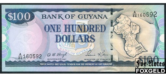 Гайана Bank of Guyana 100 долларов ND(1999) Sign 12 UNC P:31 350 РУБ