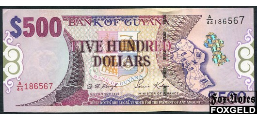 Гайана Bank of Guyana 500 долларов ND(2002) Sign 12 UNC P:34b 650 РУБ