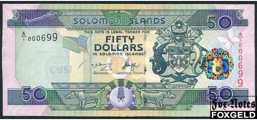 Соломоновы Острова Solomon Islands 50 долларов ND(2005) Sign. Rick N. Houenipwela, Shadrach Fanega.  Серия A/1 UNC P:29a 2000 РУБ