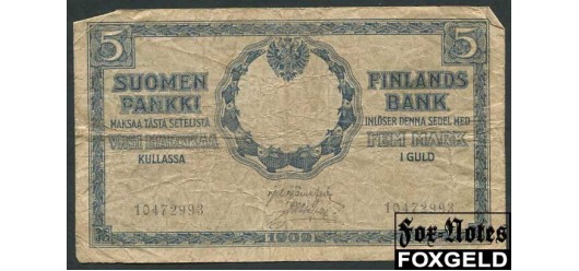 Финляндия 5 марок золотом 1909 без в/з #8, # до 18573001 aF P:9b 1500 РУБ