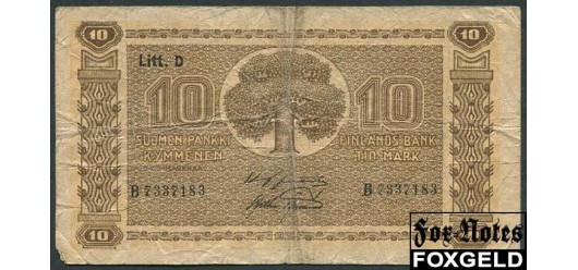 Финляндия 10 марок 1939 Litt.D  Sign. Jutila, Aspelund VG-aF P:38 320 РУБ