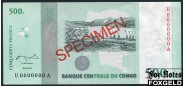 Демократическая Республика Конго 500 франков 2010 SPECIMEN ОБРАЗЕЦ aUNC P:100S 1000 РУБ