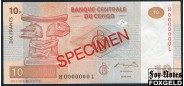 Демократическая Республика Конго 10 франков 2003 SPECIMEN ОБРАЗЕЦ UNC P:93S 1000 РУБ