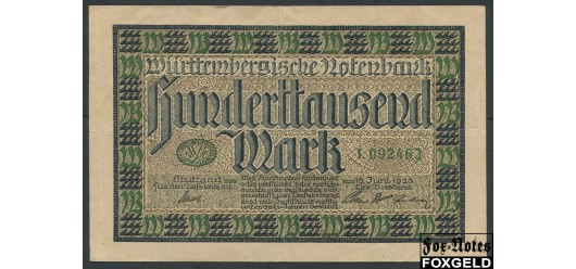 Wurttembergische Notenbank 100000 Mark 1923 15. Juni 1923. VF WTB16 400 РУБ
