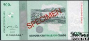 Демократическая Республика Конго 500 франков 2010 SPECIMEN ОБРАЗЕЦ UNC P:100S 1200 РУБ