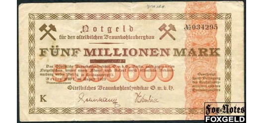 Berlin / Brandenburg 5 Mio. Mark 1923 Ostelbisches Braunkohlensendikat G.m.b.H. F B3 364a 800 РУБ
