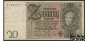 Германия / Reichsbank 20 Reichsmark 1929 2 тип (офсет, с выдавленными штампом, в/з портрет) VF Ro.174b 500 РУБ