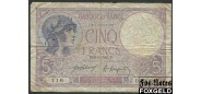 Франция / Banque de France 5 франков 1921 21=5=1921..   Sign. J.Laferriere A.Aupetit VG+ P:72b 1200 РУБ