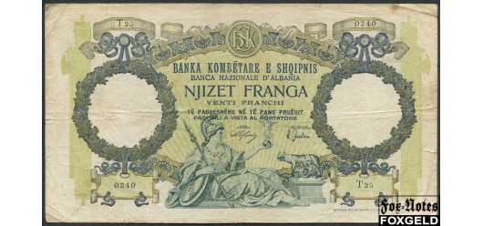Албания / Banka kombetare e Shqipnis 20 франга ND(1939)  F P:7 1600 РУБ