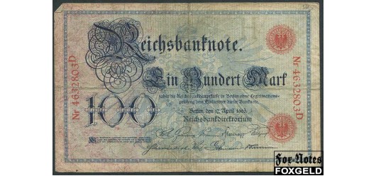 Германия / Reichsbank 100 марок 1903  VG Ro.20 500 РУБ
