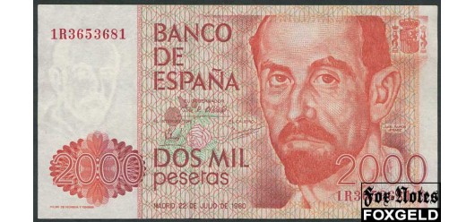 Испания Banco de Espana 2000  песет 1980 Cерия типа 1Х aXF P:159 2500 РУБ