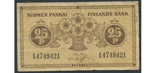 Финляндия 25 пенни 1918 Clas von Collen - Thesleff F P:33 200 РУБ