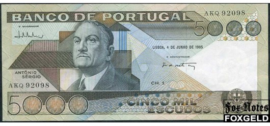 Португалия /   BANCO DE PORTUGAL 5000 эскудо 1985  aUNC P:182d 9000 РУБ