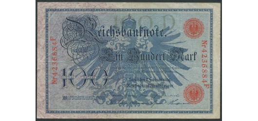 Германия / Reichsbank 100 Mark 1908 Две красные печати.  # 29мм VF Ro:33b 170 РУБ
