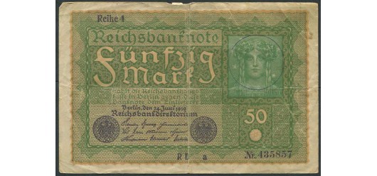 Германия / Reichsbank 50 Mark 1919 24. Juni 1919. Reihe 1. Reichsdruckerei. VG Ro:62a 80 РУБ