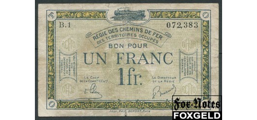 Regie des Chemins de fer des Territories Occupes Рейнланд 1 франк ND(1923)  aF Ro:859a 2000 РУБ