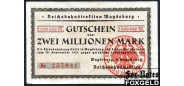 Германия Имперские ЖД 2 Mio. Mark 1923 Reichsbahndirektion Magdeburg / WZ. Reinische Wellen  / №  # VF+ P:S1312 / 015.2.b 1250 РУБ