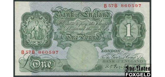 Великобритания  Bank of England 1 фунт ND(1948) BE52. Sign.K.O.Peppiat (с защитной полосой) aXF P:369a 4000 РУБ