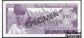 Руанда 100 франков 1969 SPECIMEN ОБРАЗЕЦ UNC P:8s1 7000 РУБ