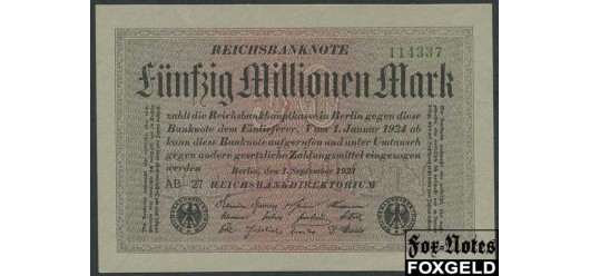 Германия / Reichsbank 50 Mio. Mark 1923 1.9.23г. в/з Kreuzbluten  FZ черн. аUNC Ro:108c 200 РУБ