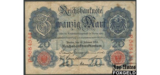 Германия / Reichsbank 20 марок 1914 #7 aVF Ro.47b 160 РУБ