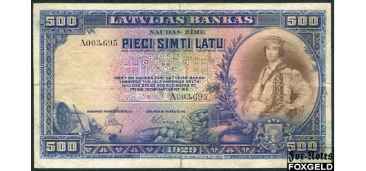 Латвия / LATVIJAS BANKAS 500 лат 1929  VG FN:Е15.19.1 18000 РУБ