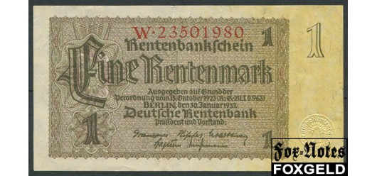 Германия / Deutschen Rentenbank 1 Rentenmark 1937 #8 VF Ro:166b 220 РУБ