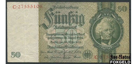 Германия Reichsbank 50 рейхсмарок 1933 2 тип (офсет, в/з портрет) Литеры  (Udr.-Bst.)  - F, L VF Ro:175c 650 РУБ