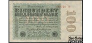 Германия / Reichsbank 100 Mio. Mark 1923 Reichsbanknote. 22.8.23г. Частная тип. ВЗ  Stern FZ черн. # корич / SO (G. Stalling, Oldenburg ???) VF+ Ro:106u / Р:107 200 РУБ