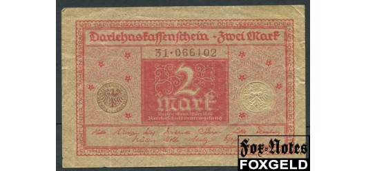 Германия / Reichsschuldenverwaltung 2 марки 1920 красная VF Ro:65b 120 РУБ