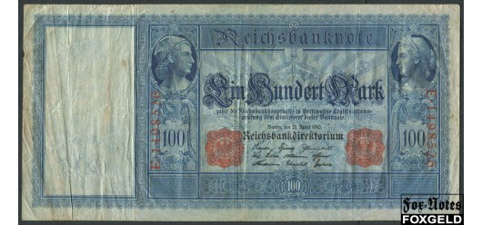Германия / Reichsbank 100 марок 1910 Две красные печати. Бумага синеватая F Ro:43b 150 РУБ