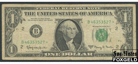 США Federal Reserve Note 1 доллар 1963 SERIES 1963A Sign. Granahan Fowler. Серия замещения (Replacement) F Fr1900A 500 РУБ