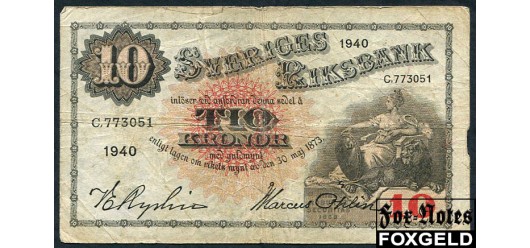 Швеция Sveriges Riksbank 10 крон 1940  VG P:34w 800 РУБ