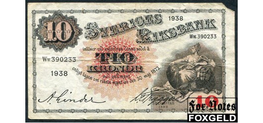 Швеция Sveriges Riksbank 10 крон 1938  VG P:34u 800 РУБ