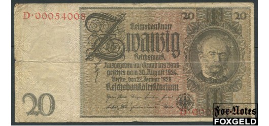 Германия Reichsbank 20 марок 1929 (1945) в/з орнамент, без Литеры VG Ro:174d 250 РУБ